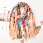 Exquisite printed tassel shawl scarf