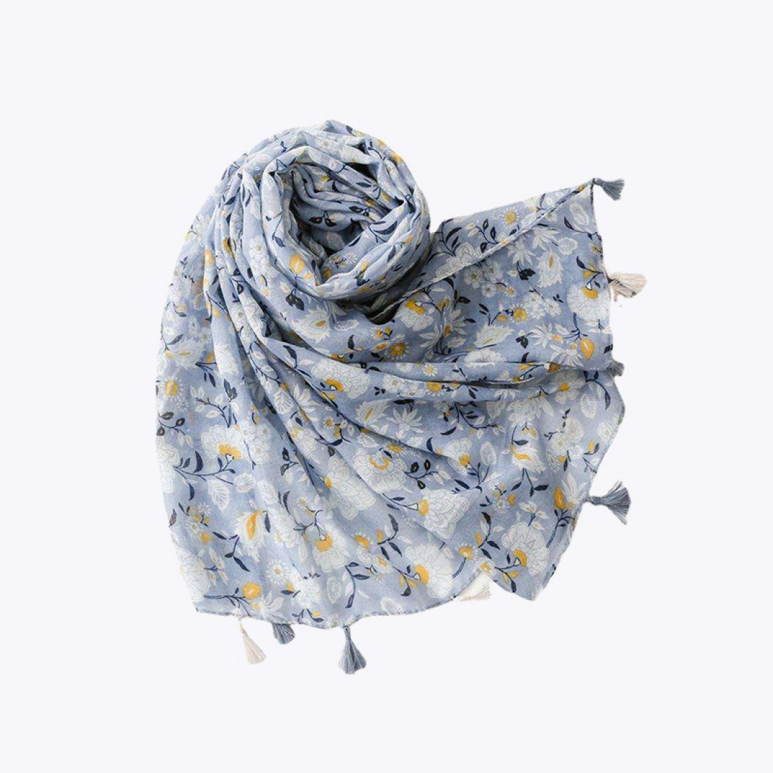 Printed cashmere and cotton tassel shawl scarf