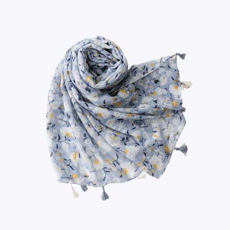 Printed cashmere and cotton tassel shawl scarf