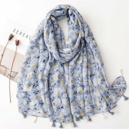 Printed cashmere and cotton tassel shawl scarf