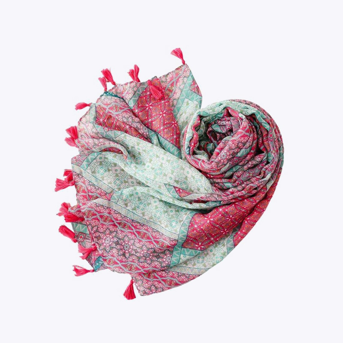 Pink and green gradient printed polyester scarf