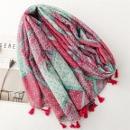 Pink and green gradient printed polyester scarf