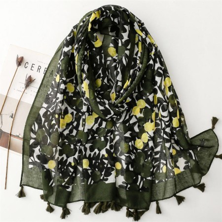 Fresh leaf pattern tassel scarf shawl