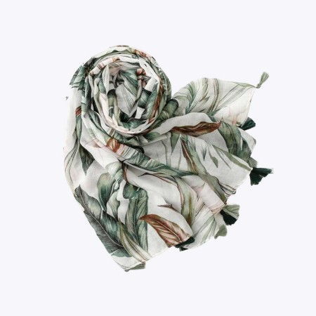 Banana Leaf Floral Tassel Scarf