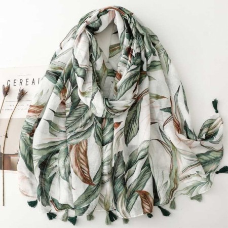 Banana Leaf Floral Tassel Scarf