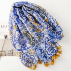 Long blue printed silk scarf shawl