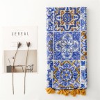 Long blue printed silk scarf shawl