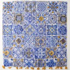 Long blue printed silk scarf shawl