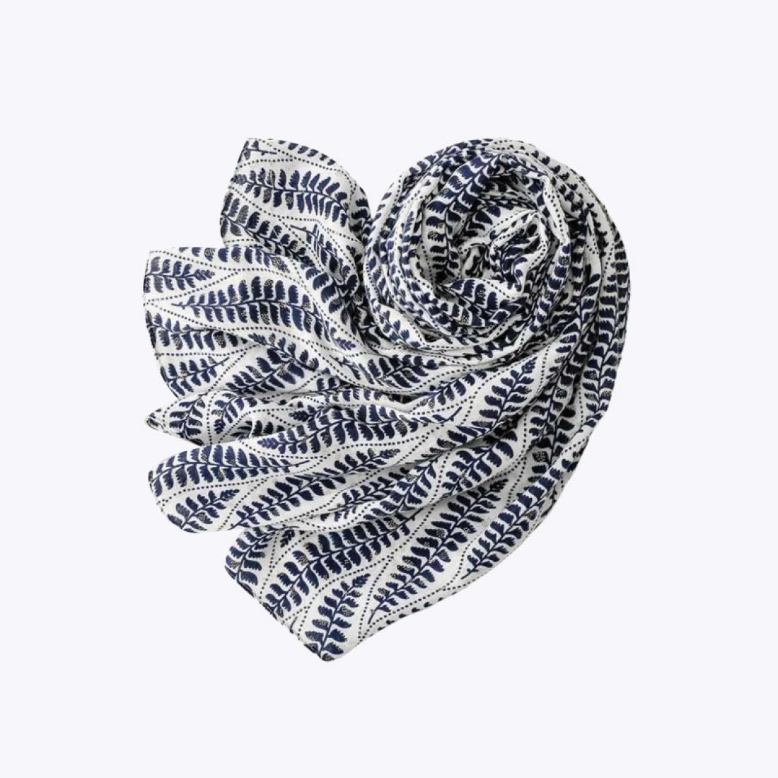 Gold-printed palm leaf tassel silk scarf