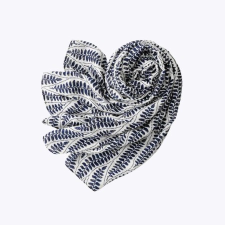 Gold-printed palm leaf tassel silk scarf