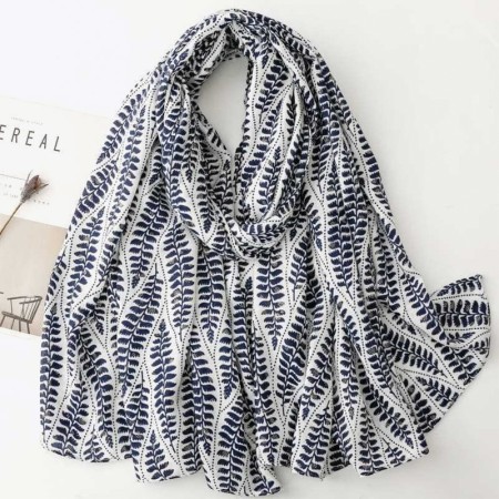 Gold-printed palm leaf tassel silk scarf