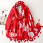 Abstract floral tassel comfortable silk scarf