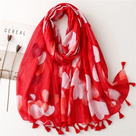 Abstract floral tassel comfortable silk scarf
