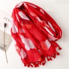 Abstract floral tassel comfortable silk scarf
