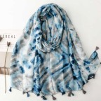 Blue tie-dyed hand-painted gauze tassel scarf
