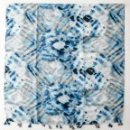 Blue tie-dyed hand-painted gauze tassel scarf