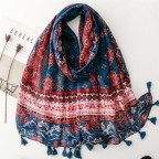 Retro red and blue geometric floral scarf