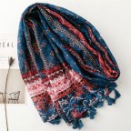 Retro red and blue geometric floral scarf