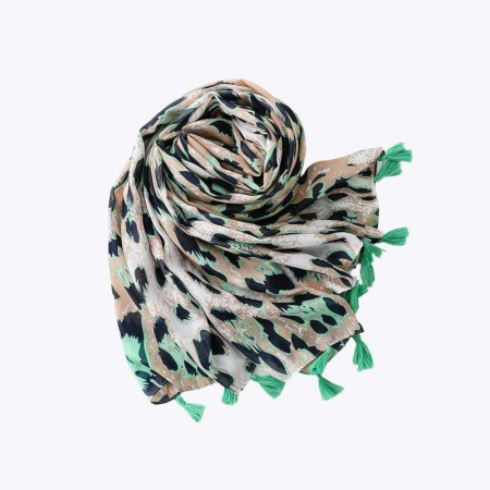 European and American green leopard print women's silk scarf