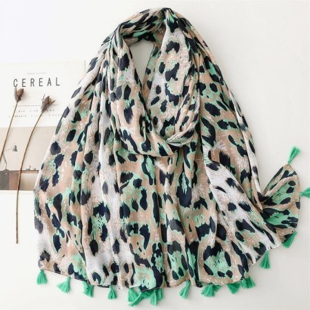 European and American green leopard print women's silk scarf