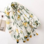 Yellow-green lemon print long silk scarf