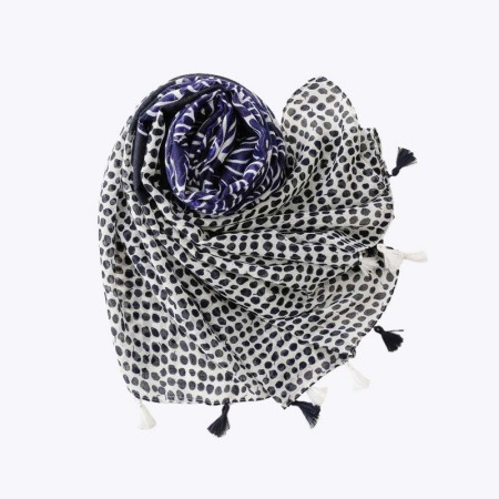 Blue Cherry Leaf Print Long Scarf for Women