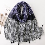 Blue Cherry Leaf Print Long Scarf for Women