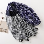 Blue Cherry Leaf Print Long Scarf for Women