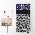 Blue Cherry Leaf Print Long Scarf for Women