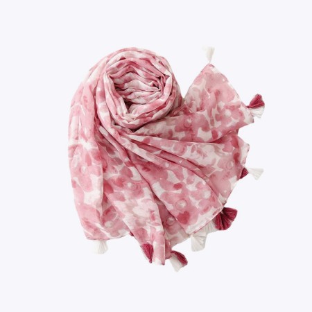 Balinese Print Long Silk Polyester Shawl