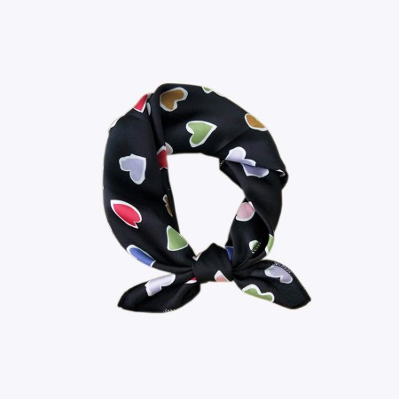 Heart-shaped feather and floral-block silk satin scarf