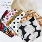 Heart-shaped feather and floral-block silk satin scarf