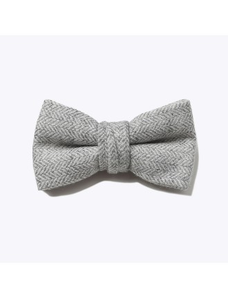 Luxe Silver Grey Wool Herringbone Bow Tie
