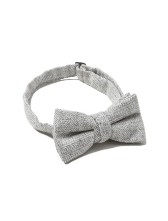 Luxe Silver Grey Wool Herringbone Bow Tie