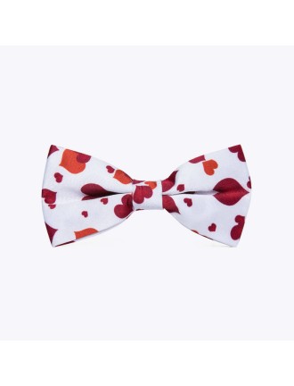 Red and white heart printed silk bow tie