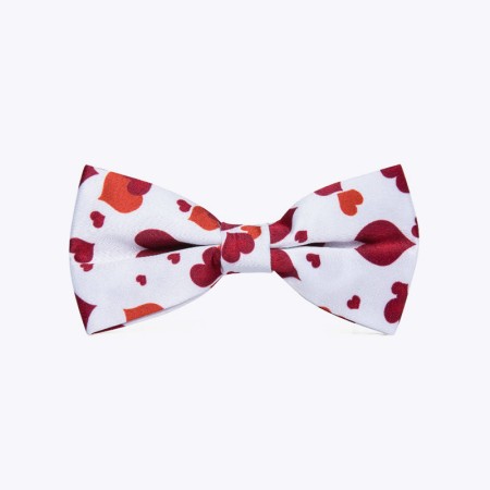 Red and white heart printed silk bow tie