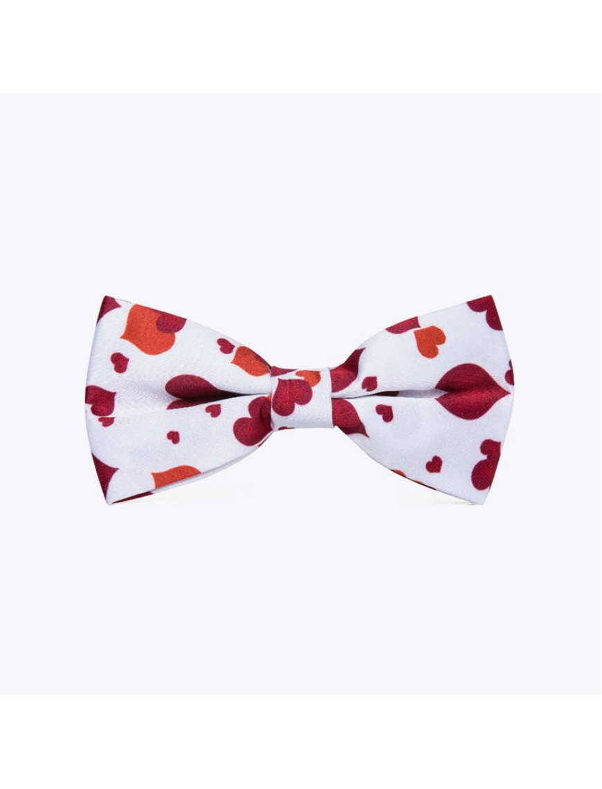 Red and white heart printed silk bow tie