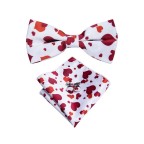 Red and white heart printed silk bow tie