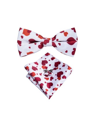 Red and white heart printed silk bow tie