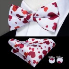 Red and white heart printed silk bow tie