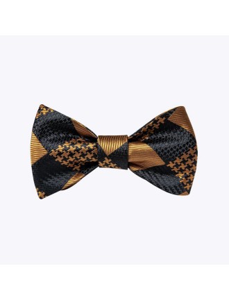 Men's Black and Gold Check Silk Pre-Tied Bow Tie