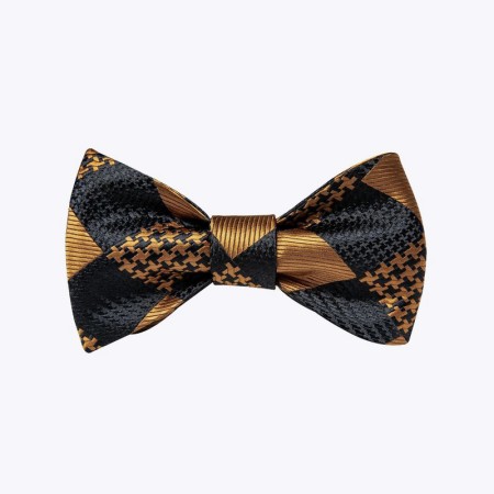 Men's Black and Gold Check Silk Pre-Tied Bow Tie