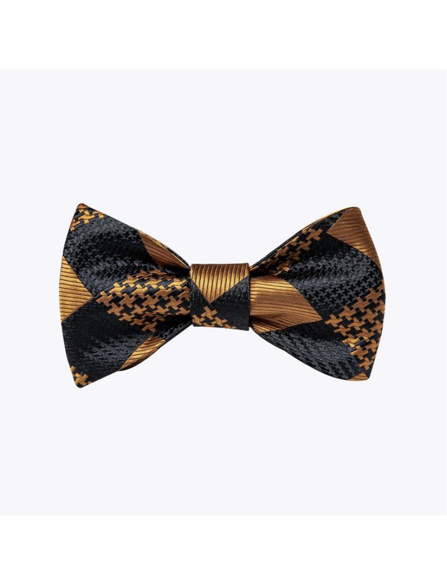 Men's Black and Gold Check Silk Pre-Tied Bow Tie