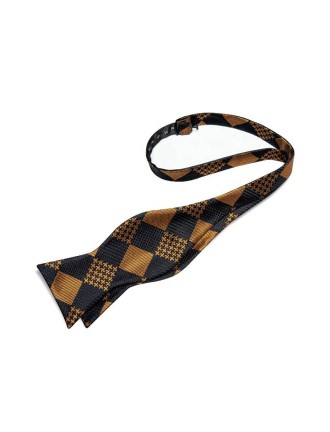 Men's Black and Gold Check Silk Pre-Tied Bow Tie
