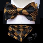 Men's Black and Gold Check Silk Pre-Tied Bow Tie