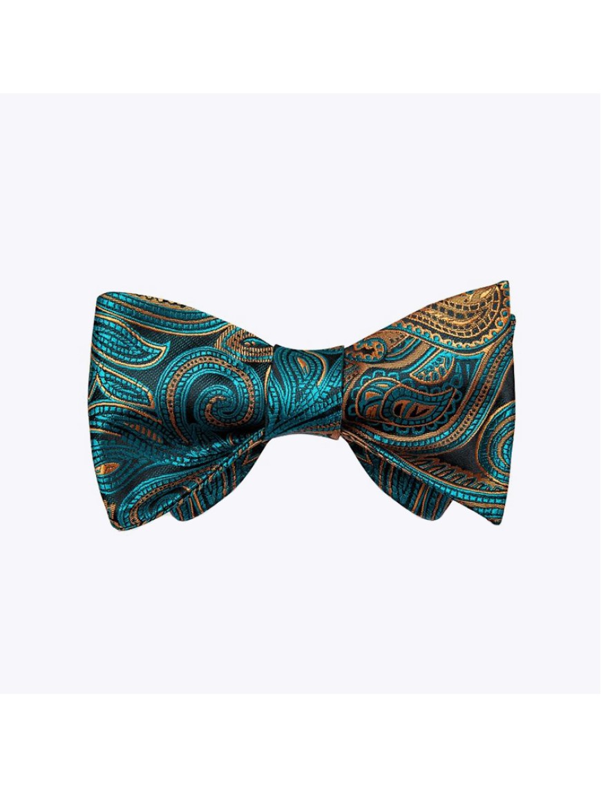 Blue-Green Floral Silk Men's Bow Tie
