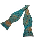 Blue-Green Floral Silk Men's Bow Tie