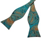 Blue-Green Floral Silk Men's Bow Tie