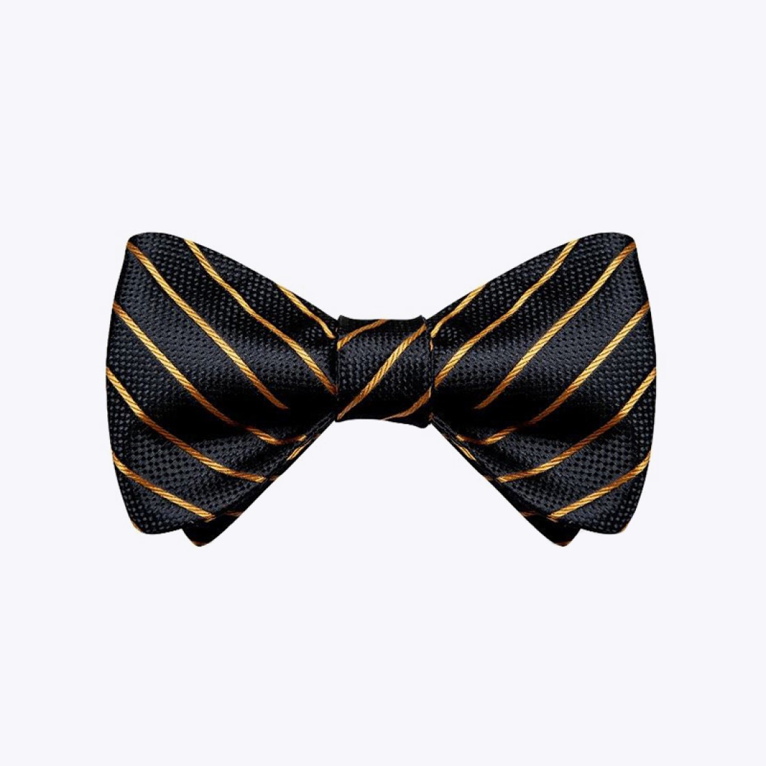 Black and gold striped silk self-tie bow tie