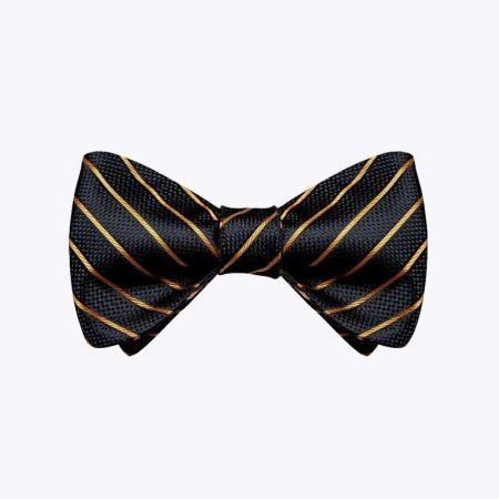 Black and gold striped silk self-tie bow tie